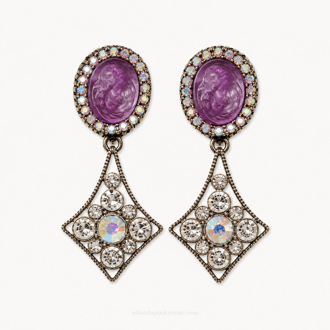 Purple Cameo Drop Earrings