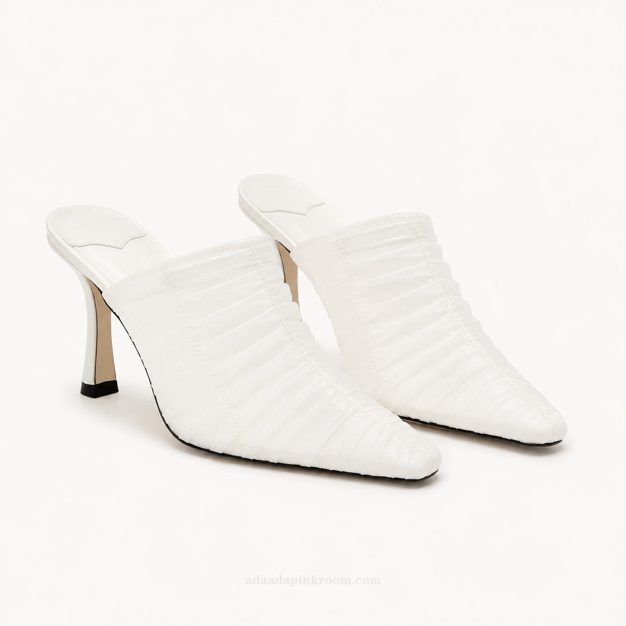 Ruched Pointed-Toe Mule Heels
