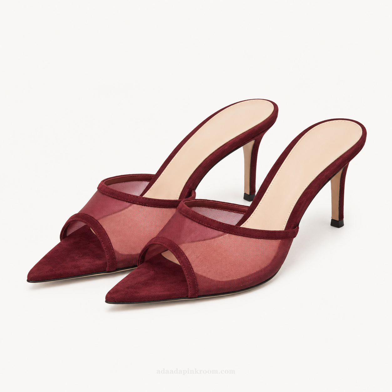 Sheer Mesh Pointed Toe Mule Heels