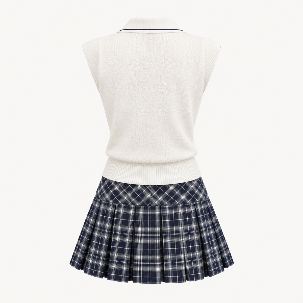 Navy Plaid Knit Skirt Set