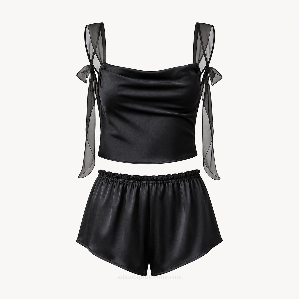 Satin Pajama Set with Organza Ties