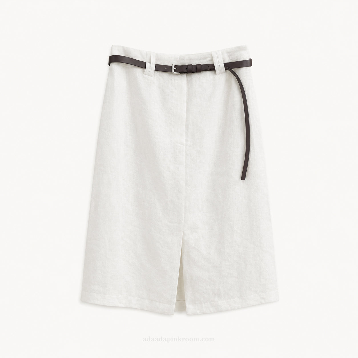 Belted Linen-Look Midi Skirt
