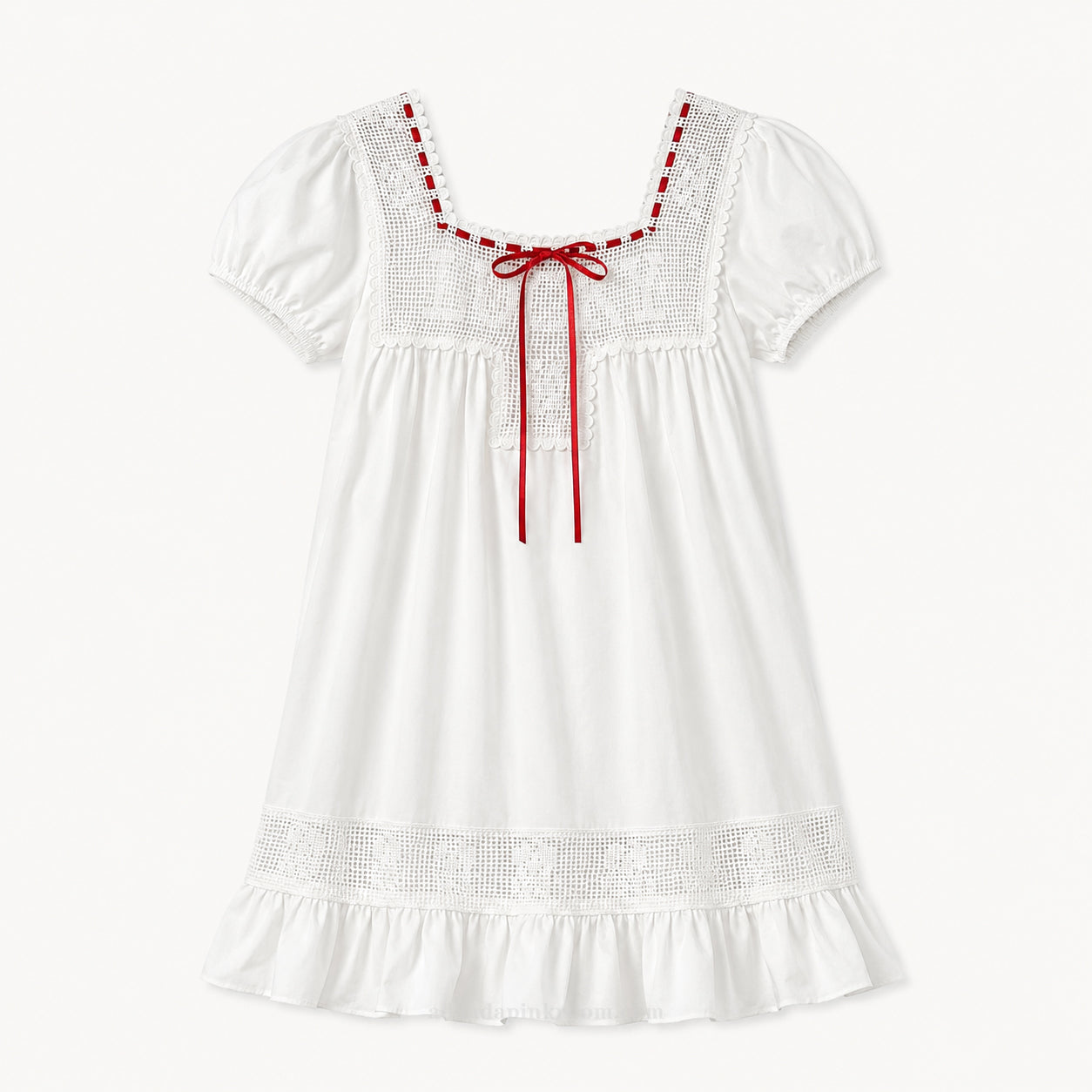 RED BOW EMBROIDERED MINI DRESS