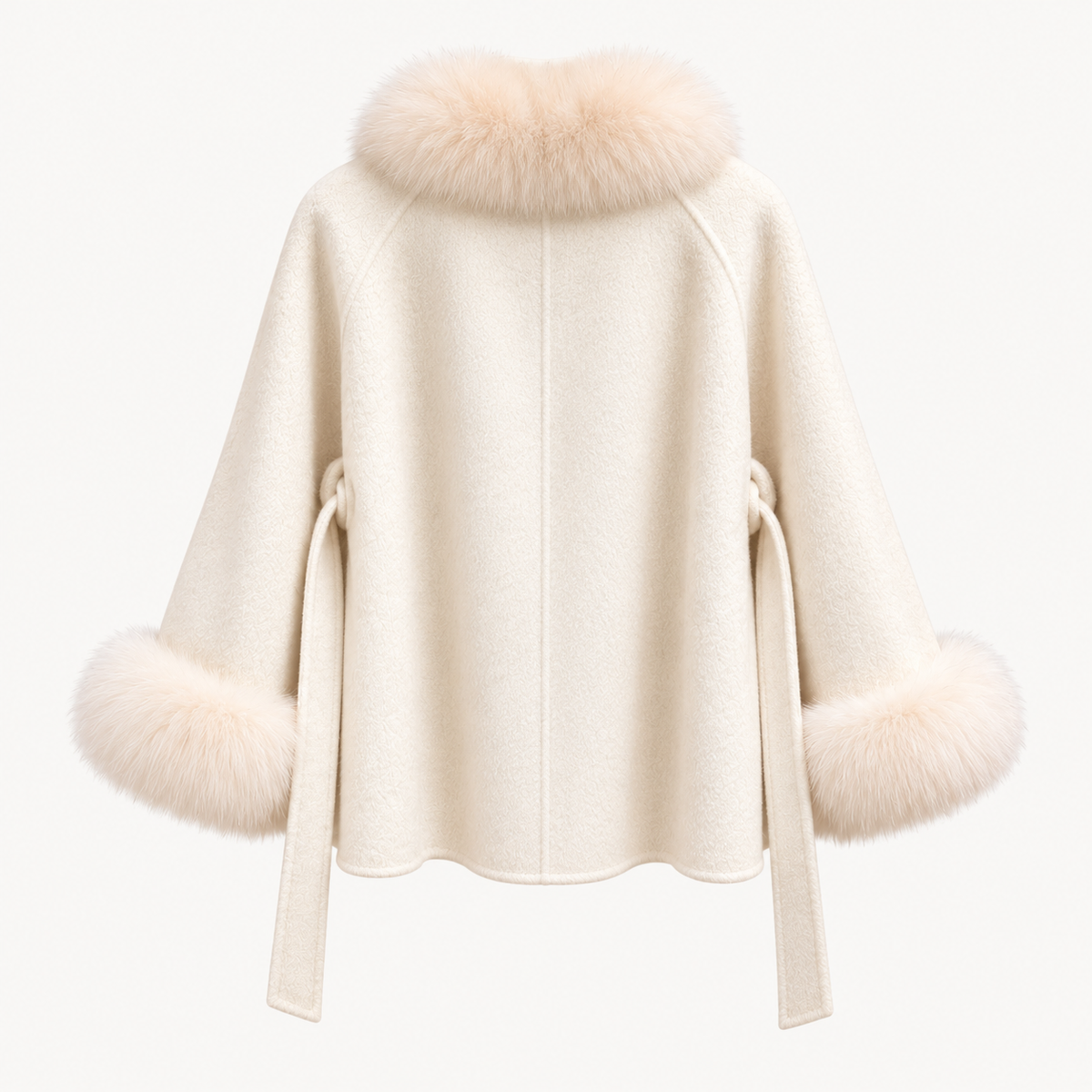Ivory Fox Fur Trim Wool Cape Coat