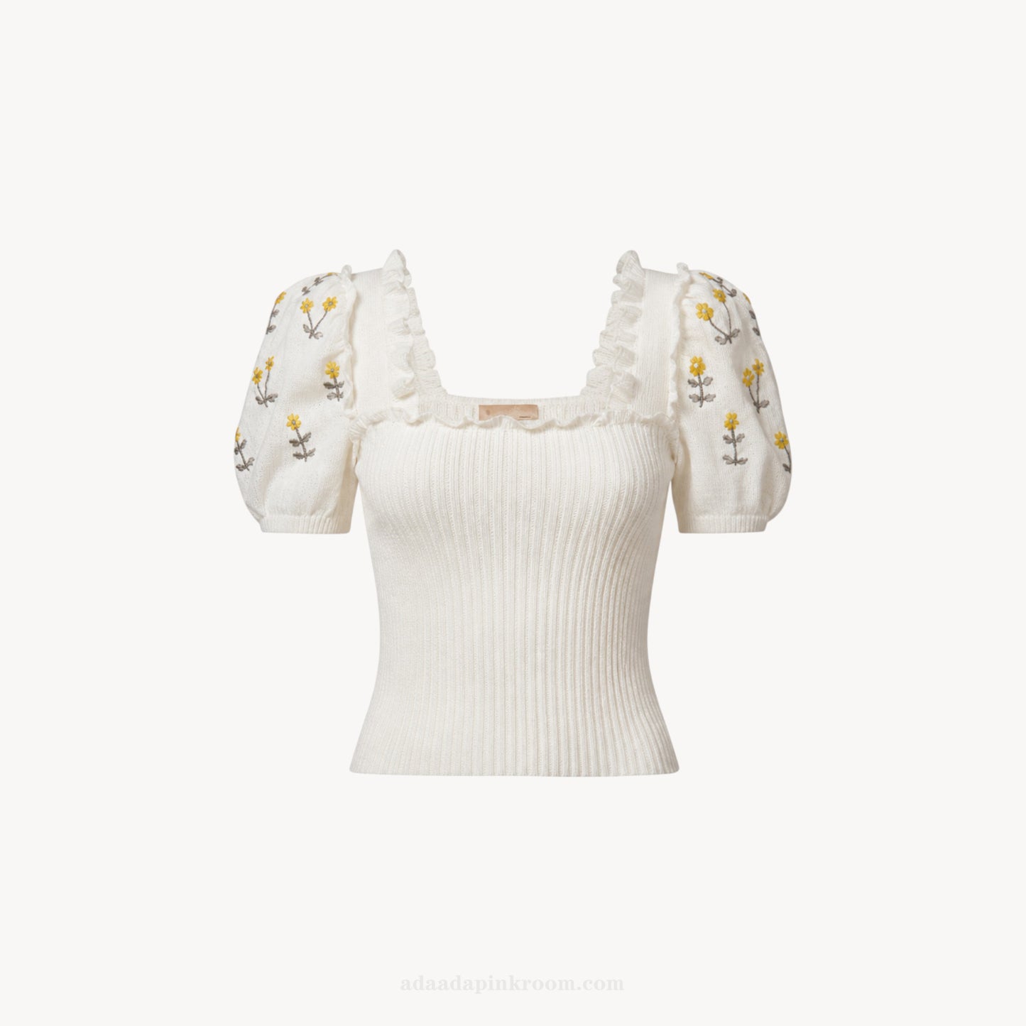 Embroidered Puff Sleeve Knit Top