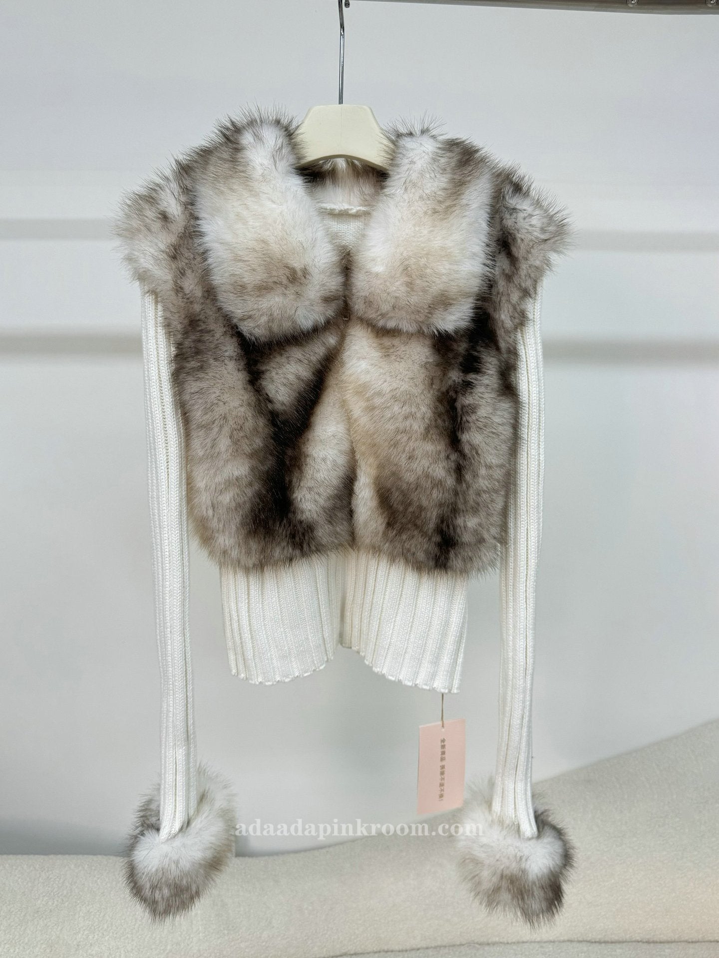 Plush lapel long-sleeved knitted cardigan