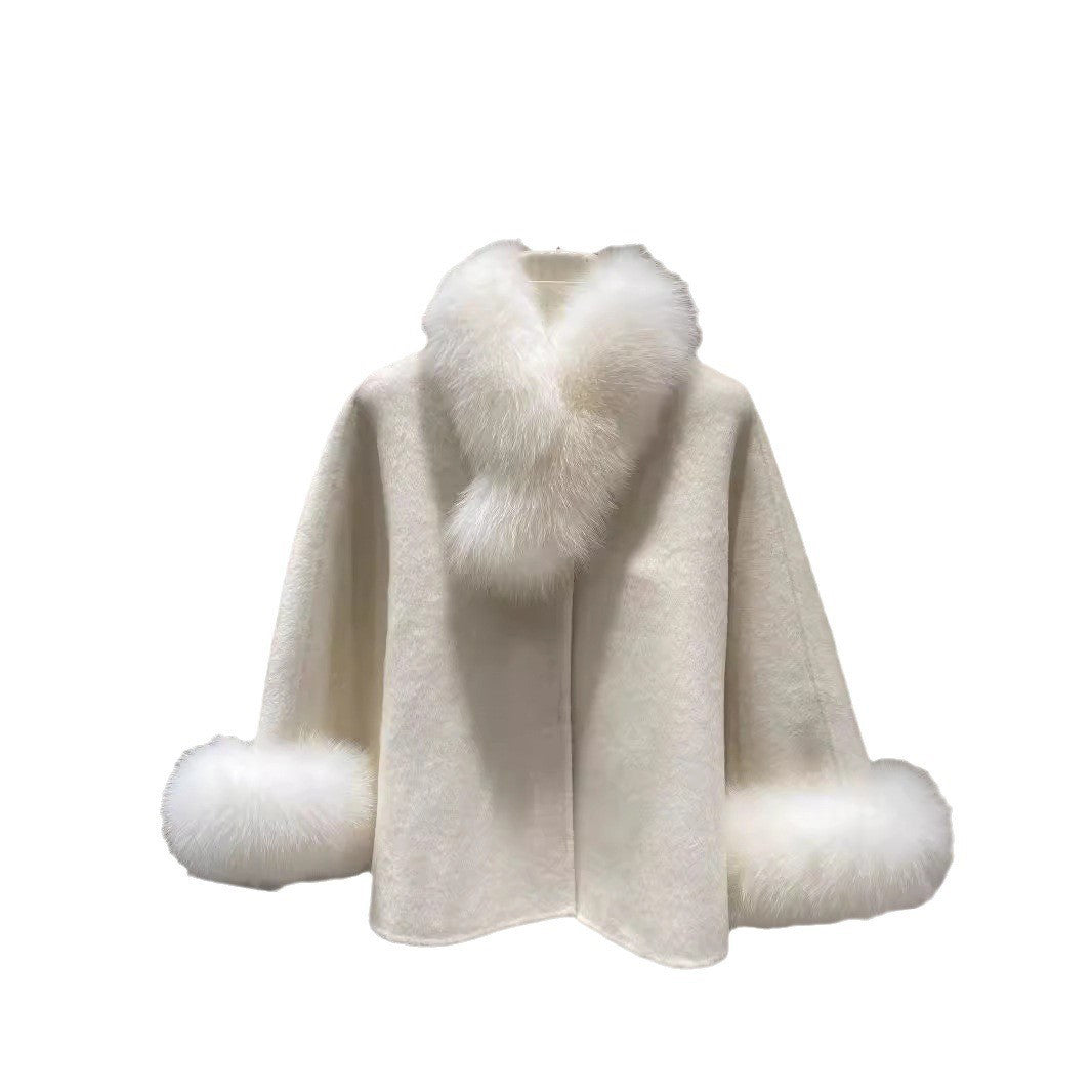 Double-faced cashmere coat with small cape