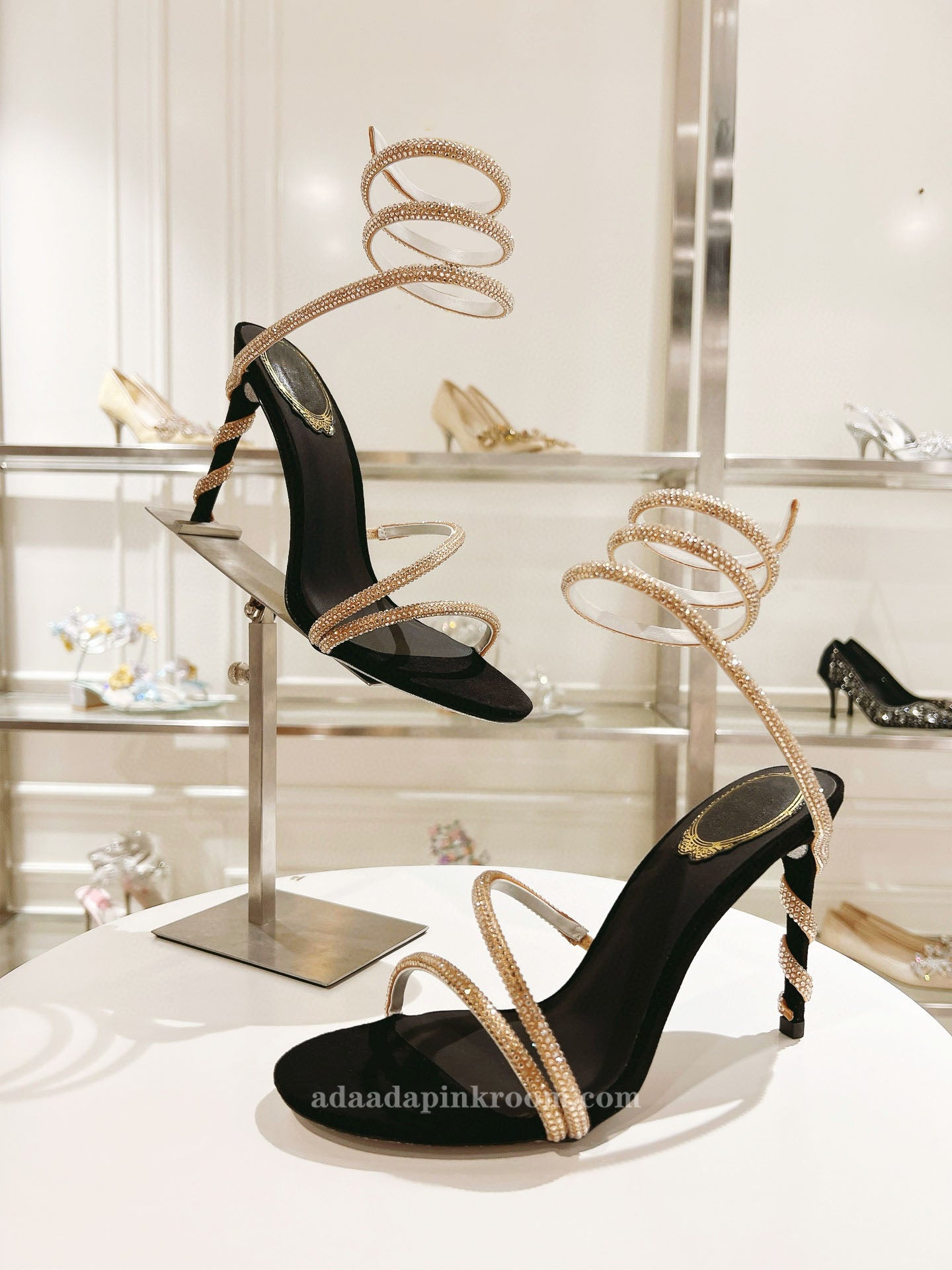 Snake -shaped winding rhinestone high heels