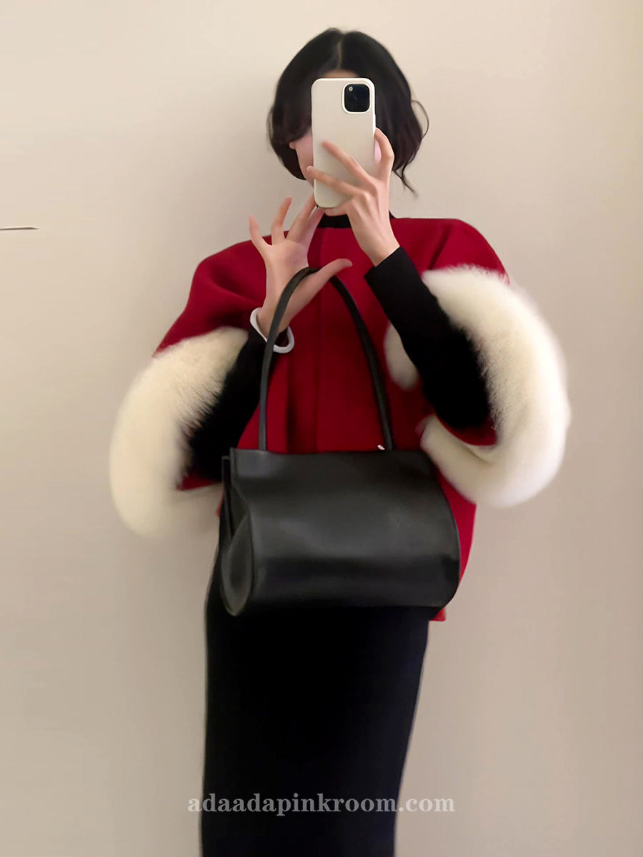 Red fox fur cape coat