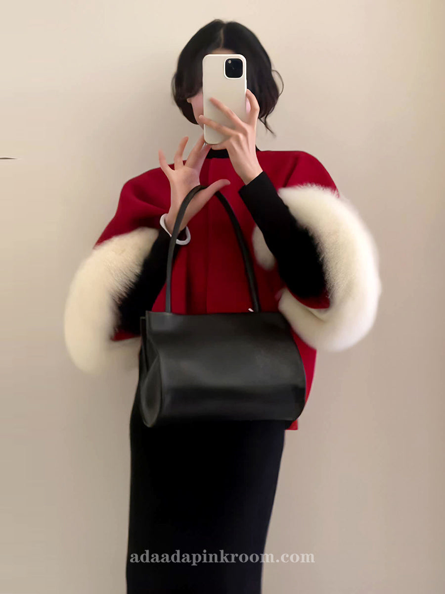 Red fox fur cape coat