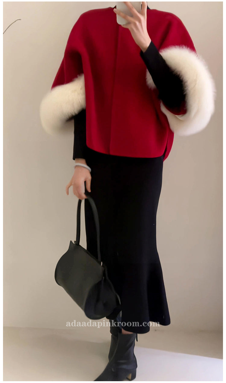 Red fox fur cape coat