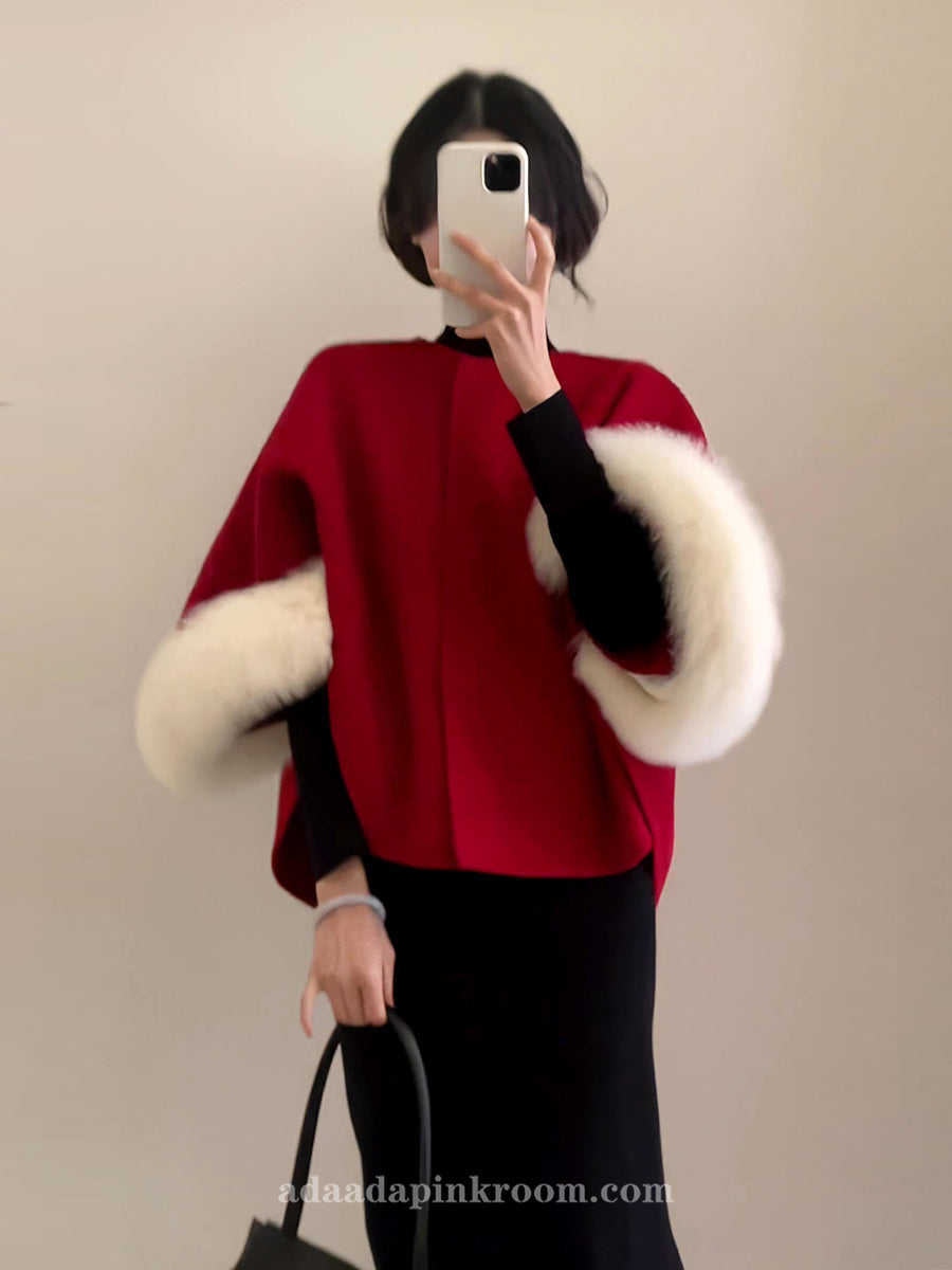 Red fox fur cape coat