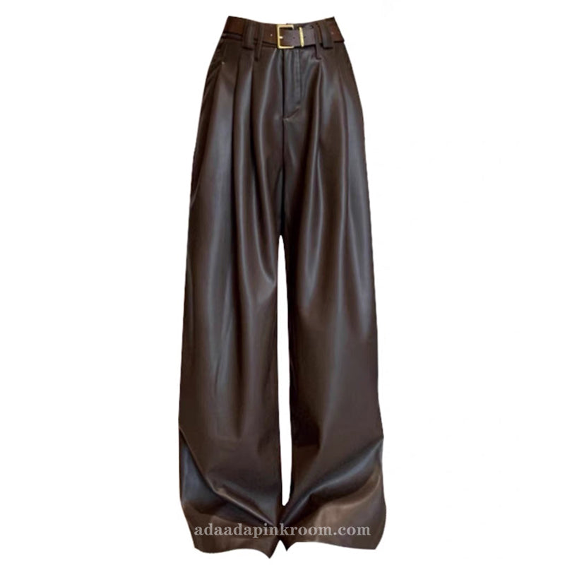 Thick straight wide-leg leather pants