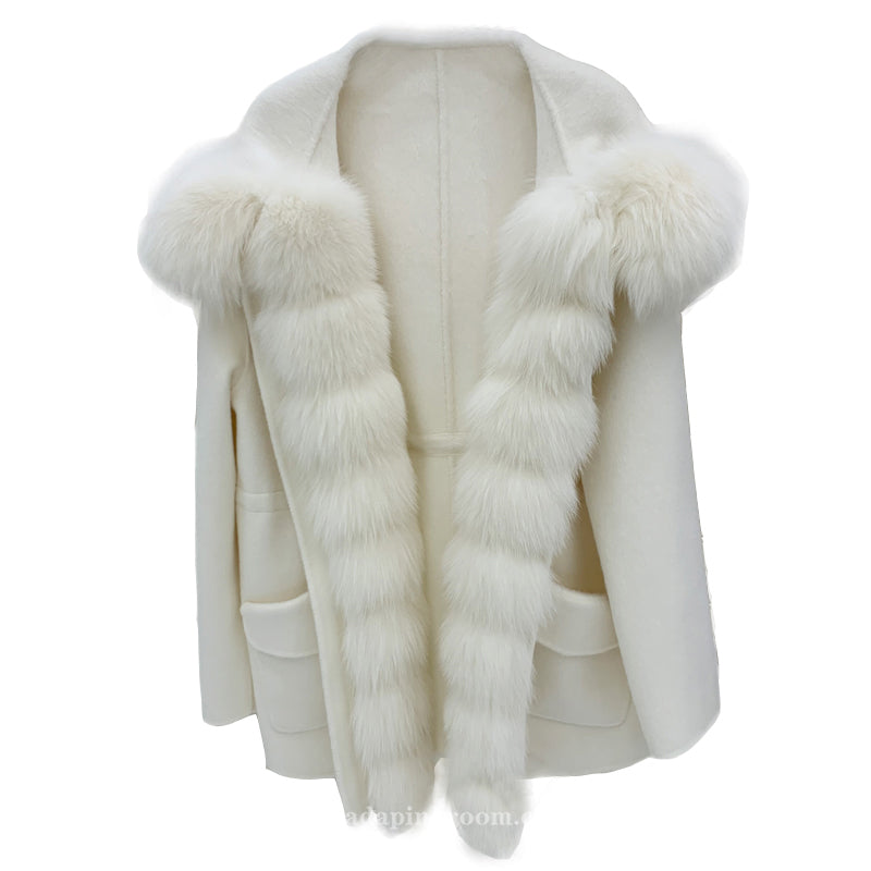 Double-faced cashmere coat with fur