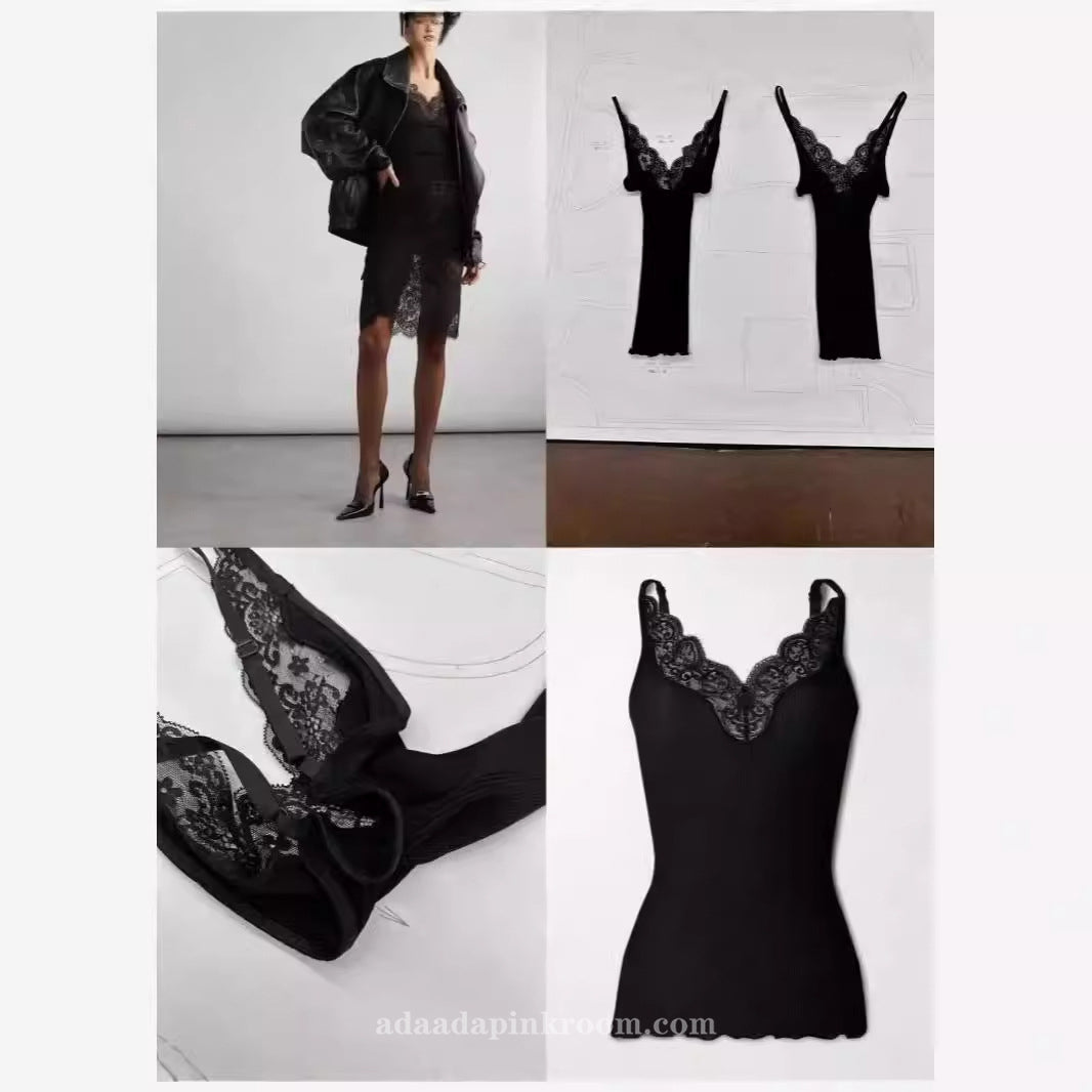 Lace base v-neck silk camisole