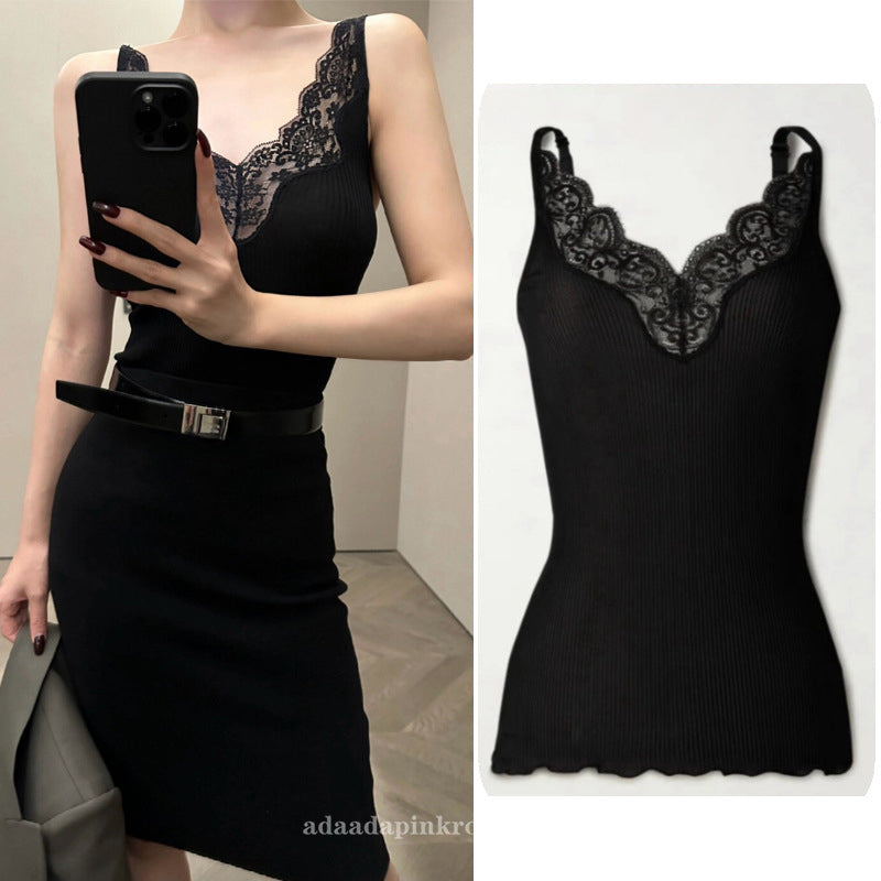 Lace base v-neck silk camisole