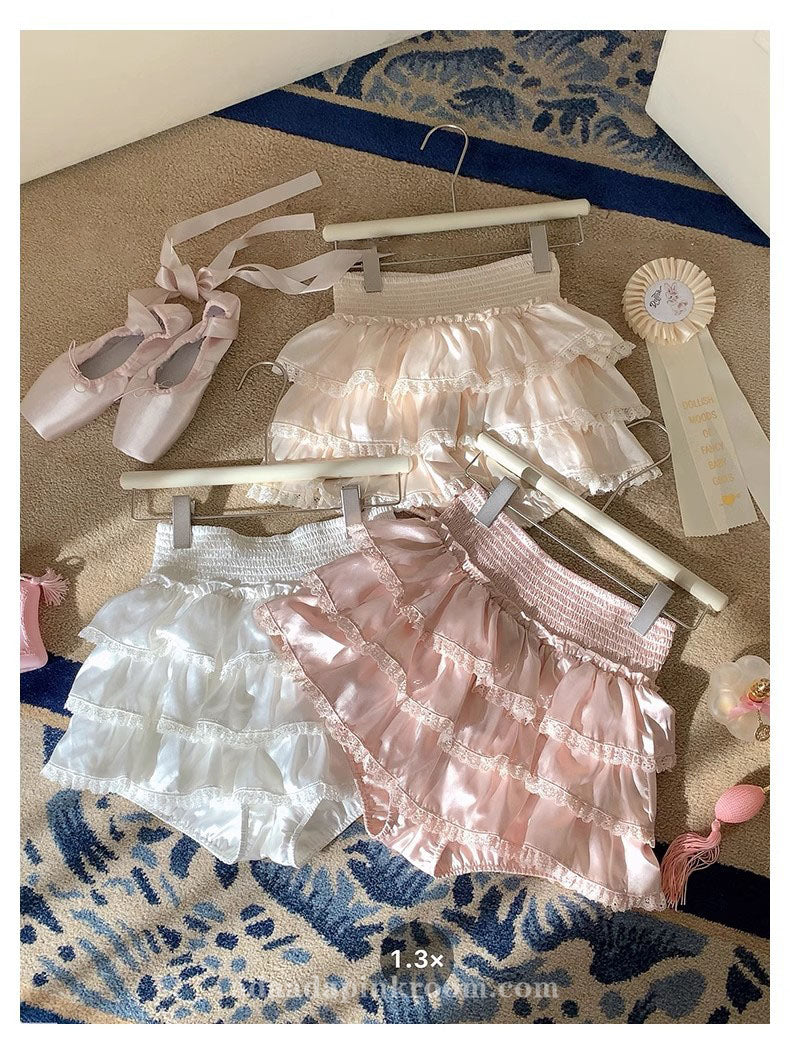 Rose Pink Satin All-match Cake Skirt