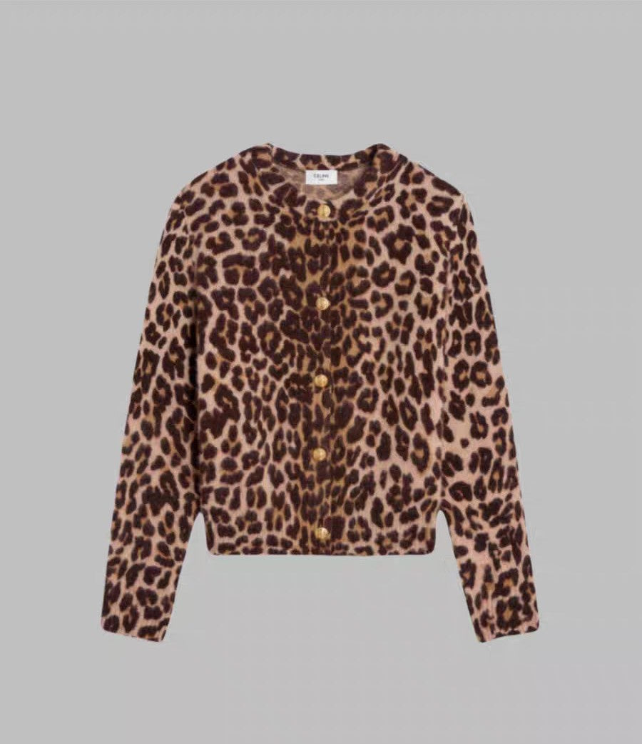Leopard jacquard knitted cardigan