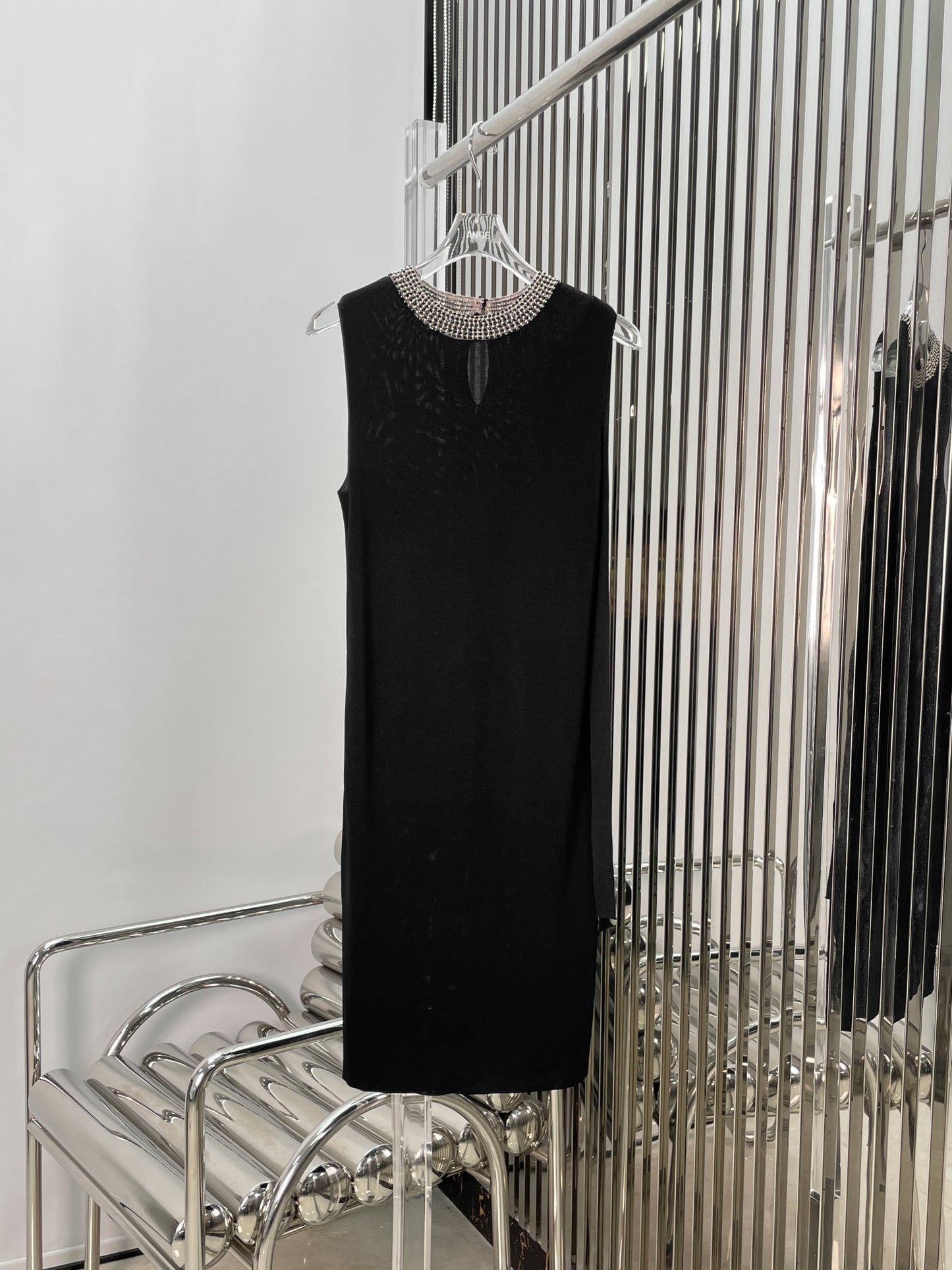 Neckline beaded knit dress