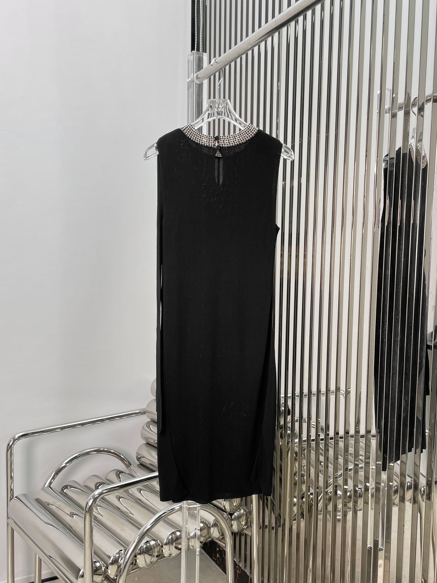 Neckline beaded knit dress