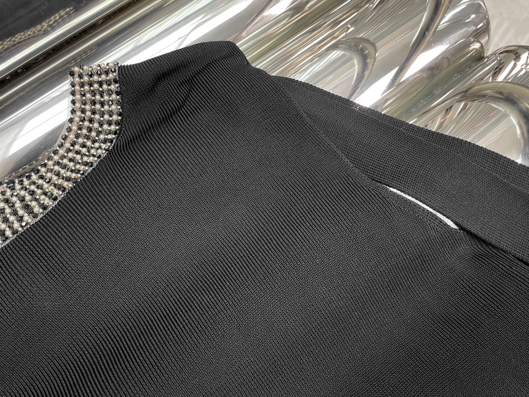 Neckline beaded knit dress