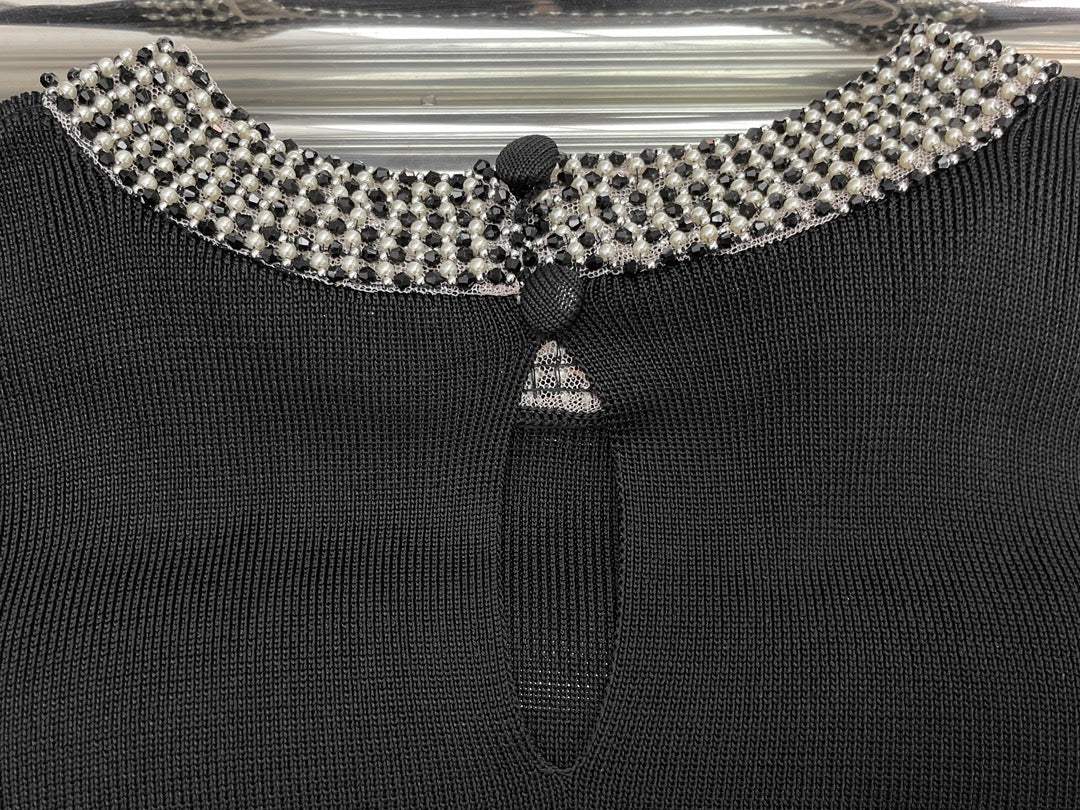 Neckline beaded knit dress