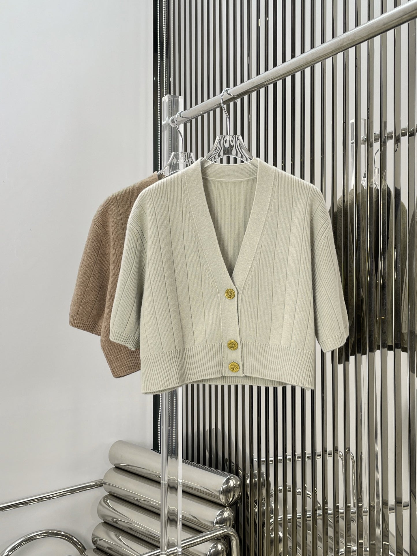 Classic wool cashmere knitted cardigan + skirt