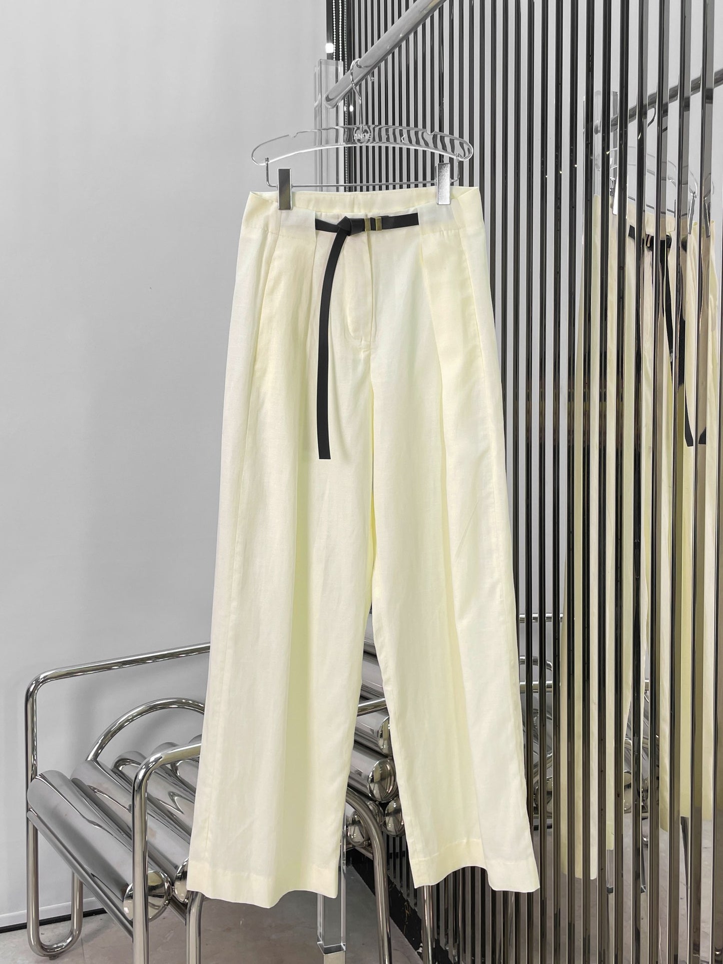 Tencel linen belt casual trousers