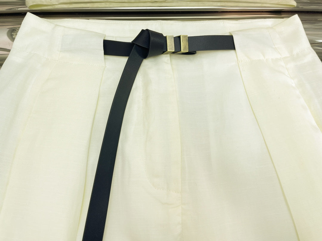 Tencel linen belt casual trousers