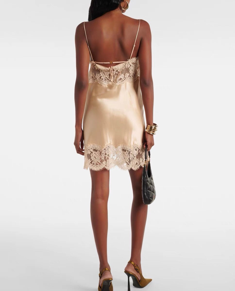 Lace panel silk suspender skirt
