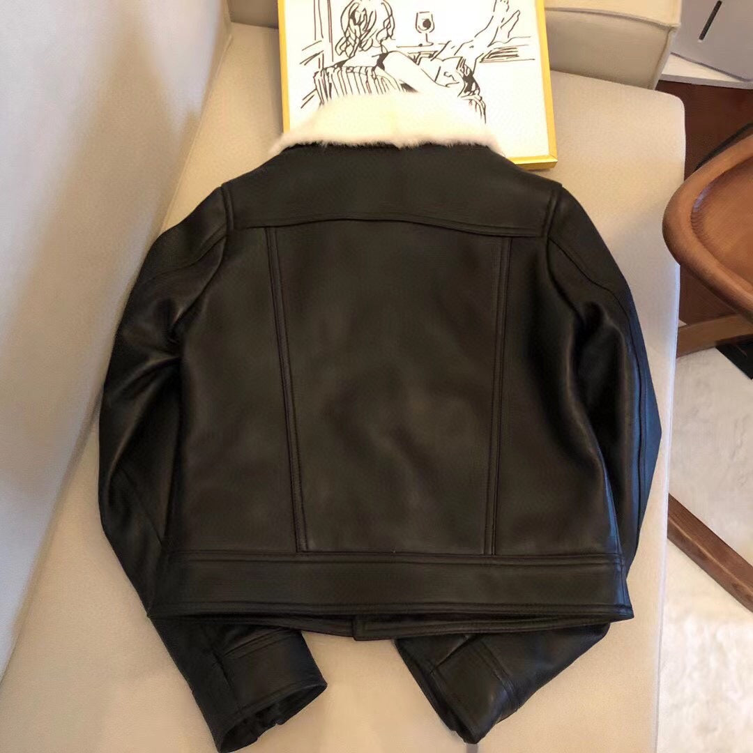 Lambskin jacket with mink collar