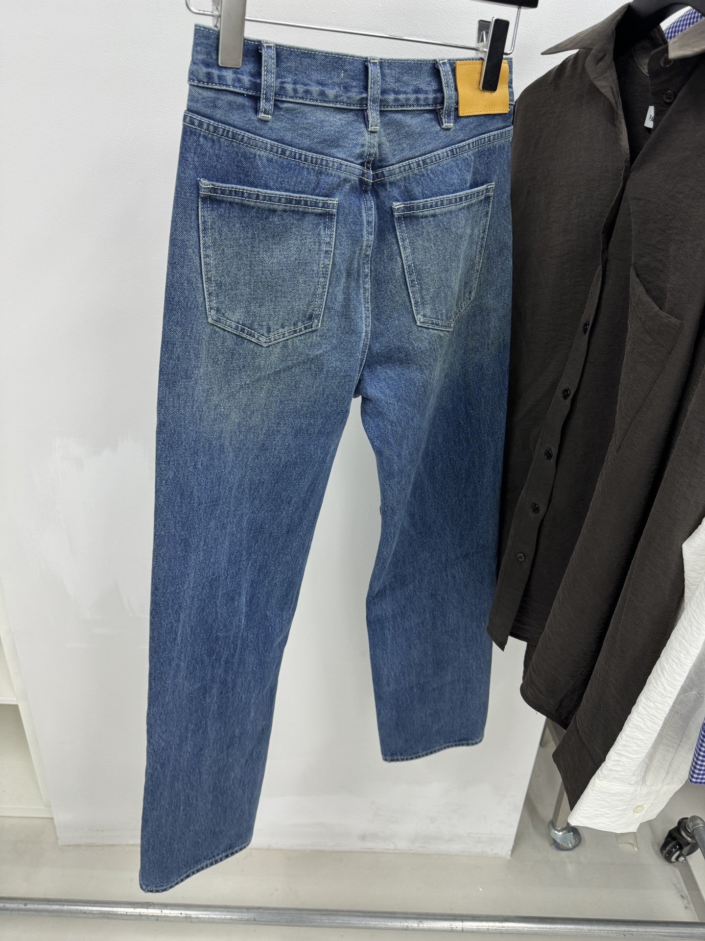 Distressed straight jeans