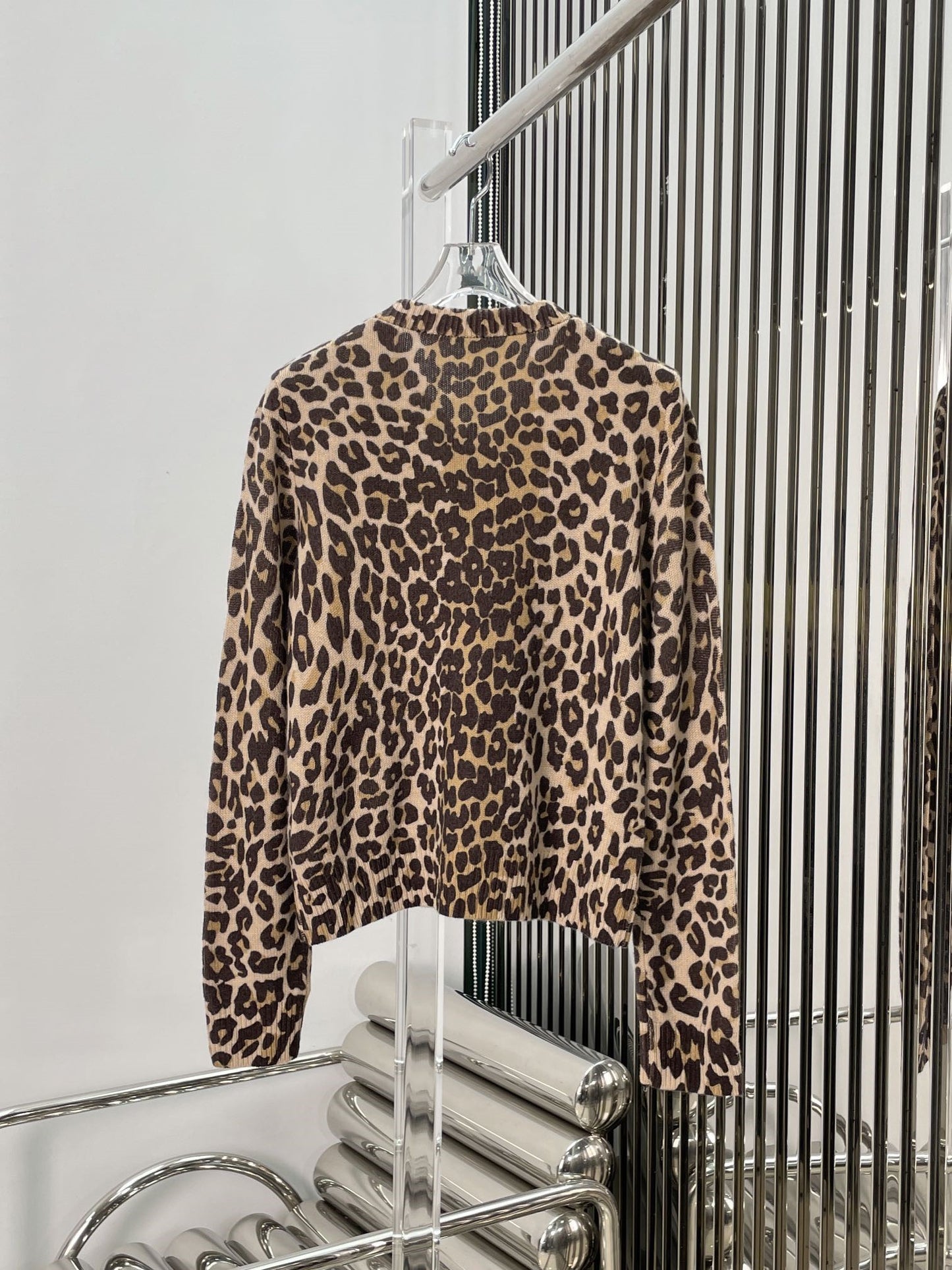 Leopard jacquard knit cardigan