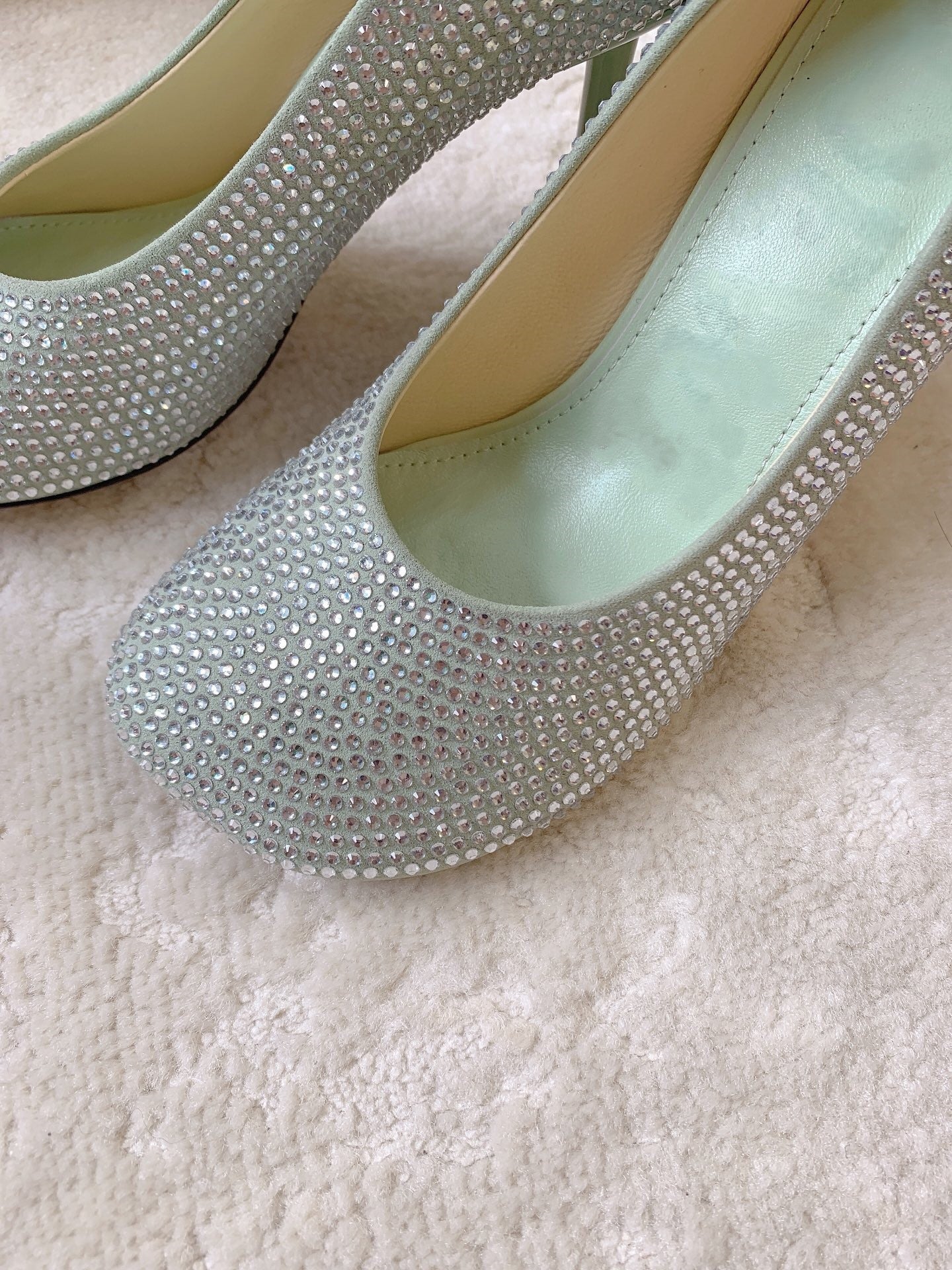 Suede rhinestone high heels