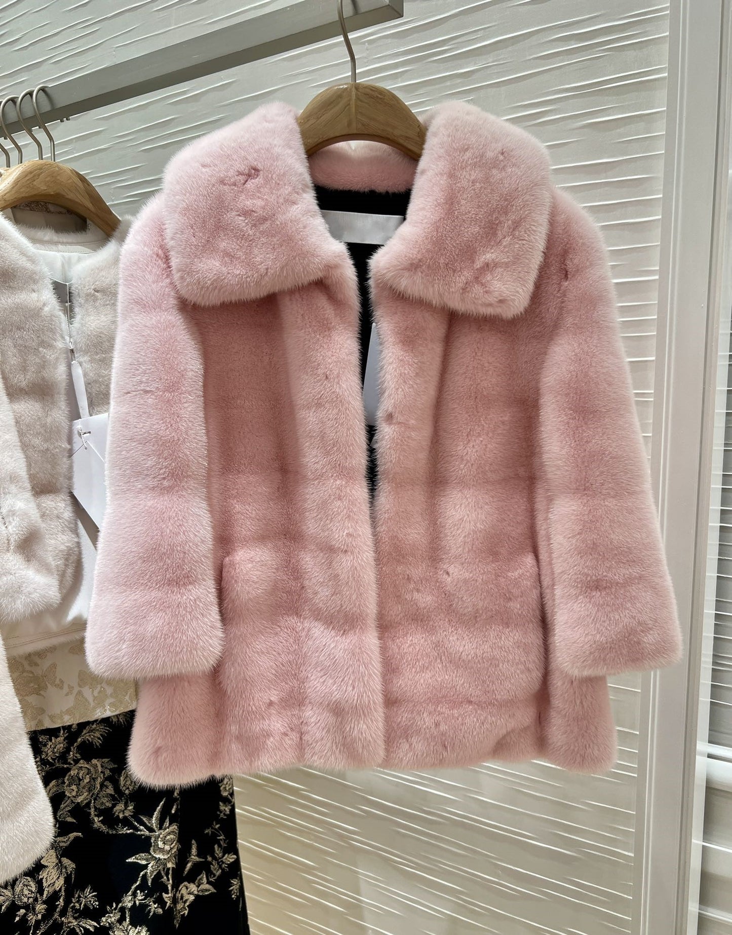 Pink mink coat with belt