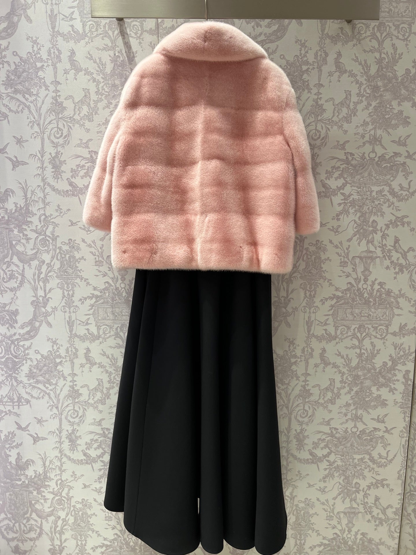 Pink mink coat with belt