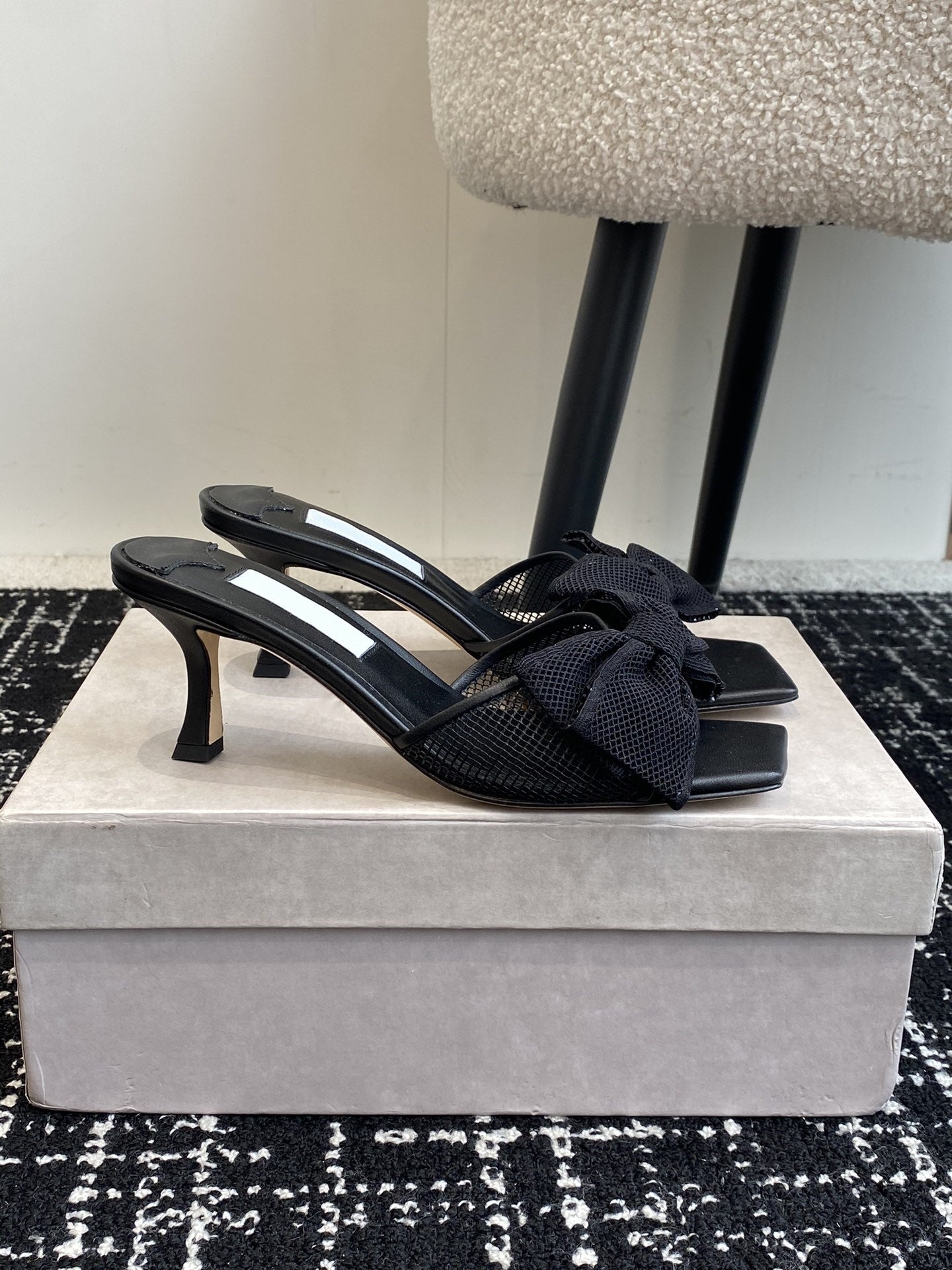 Square Toe Stiletto Bow Slippers
