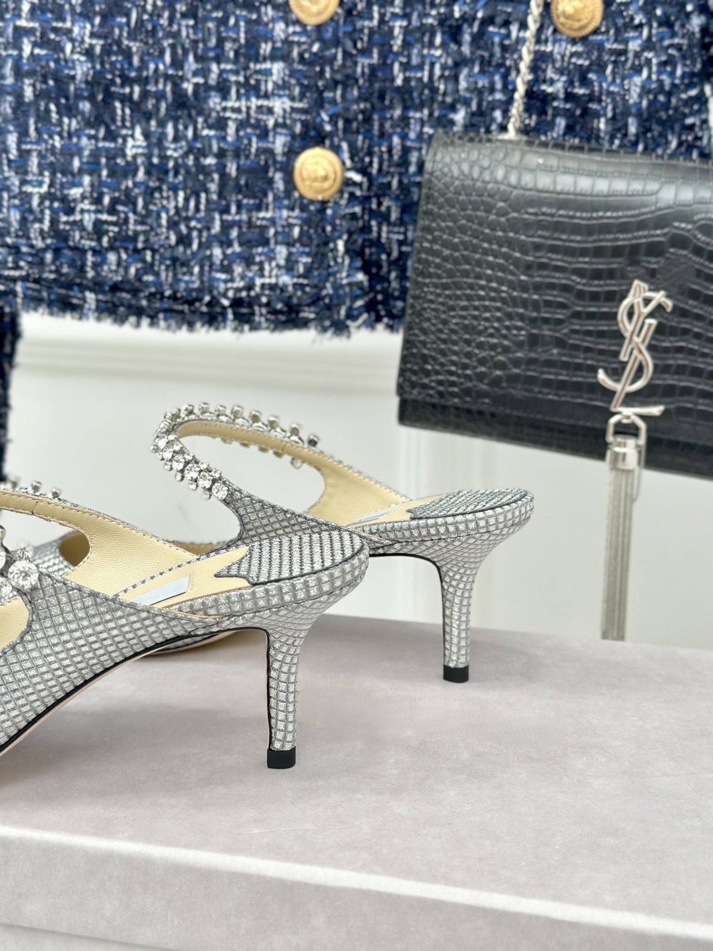 Diamond chain pointed high heels