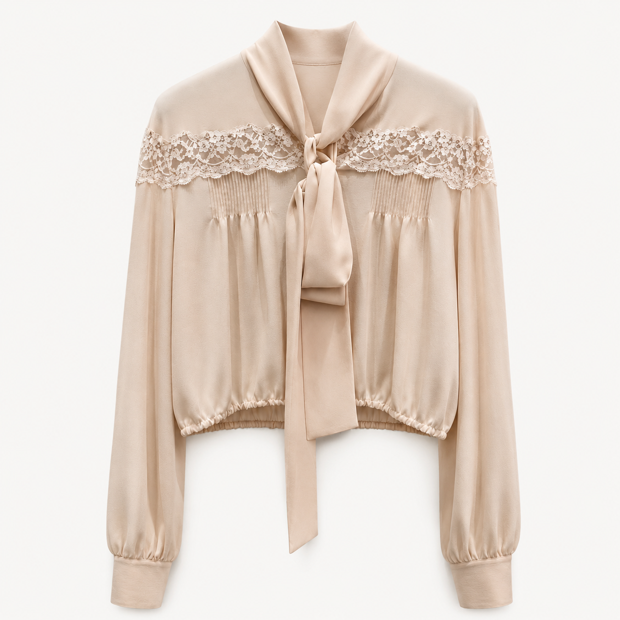 LACE PANEL TIE-NECK BLOUSE