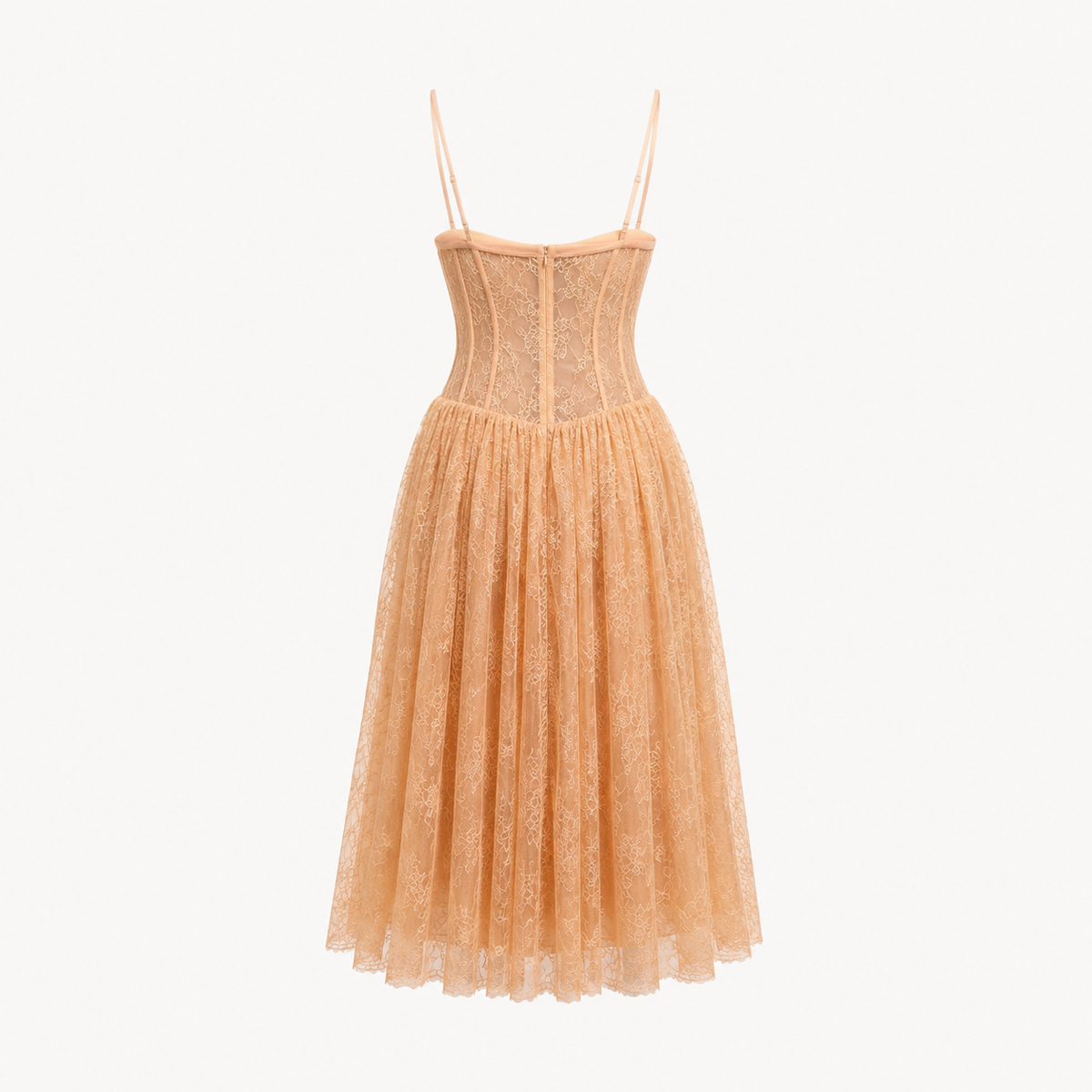 Apricot Lace Corset Midi Dress