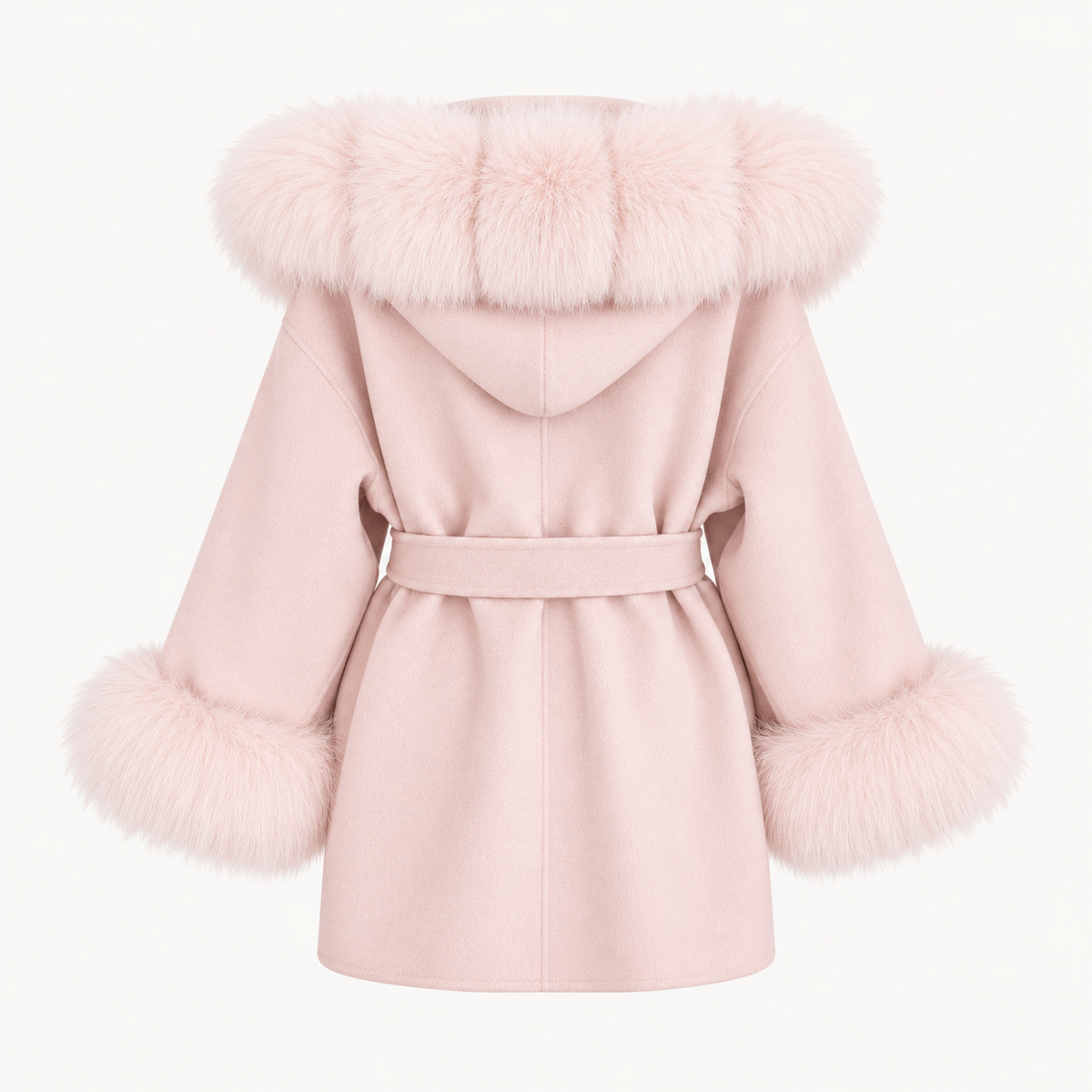 Wool Hooded Coat With Fox Fur Trim
