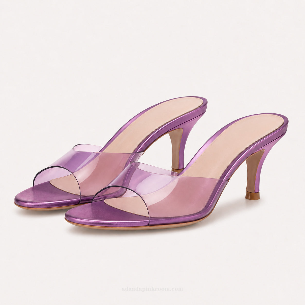 Transparent Metallic Mule Heels