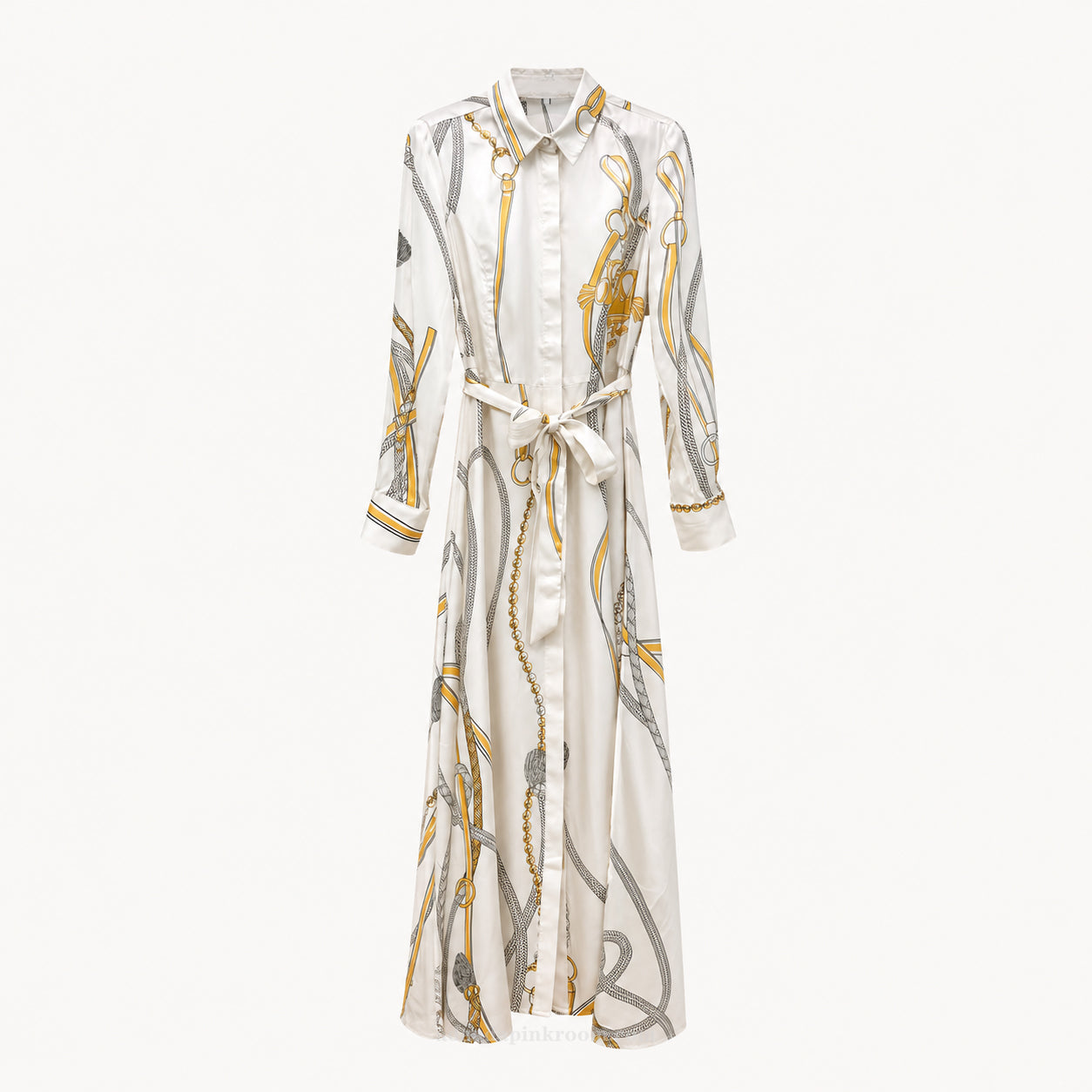Chain Print Belted Shirt Dress