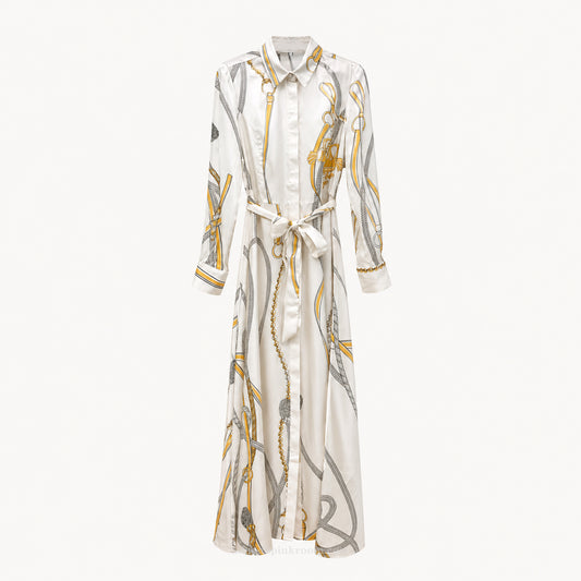 Chain Print Belted Shirt Dress