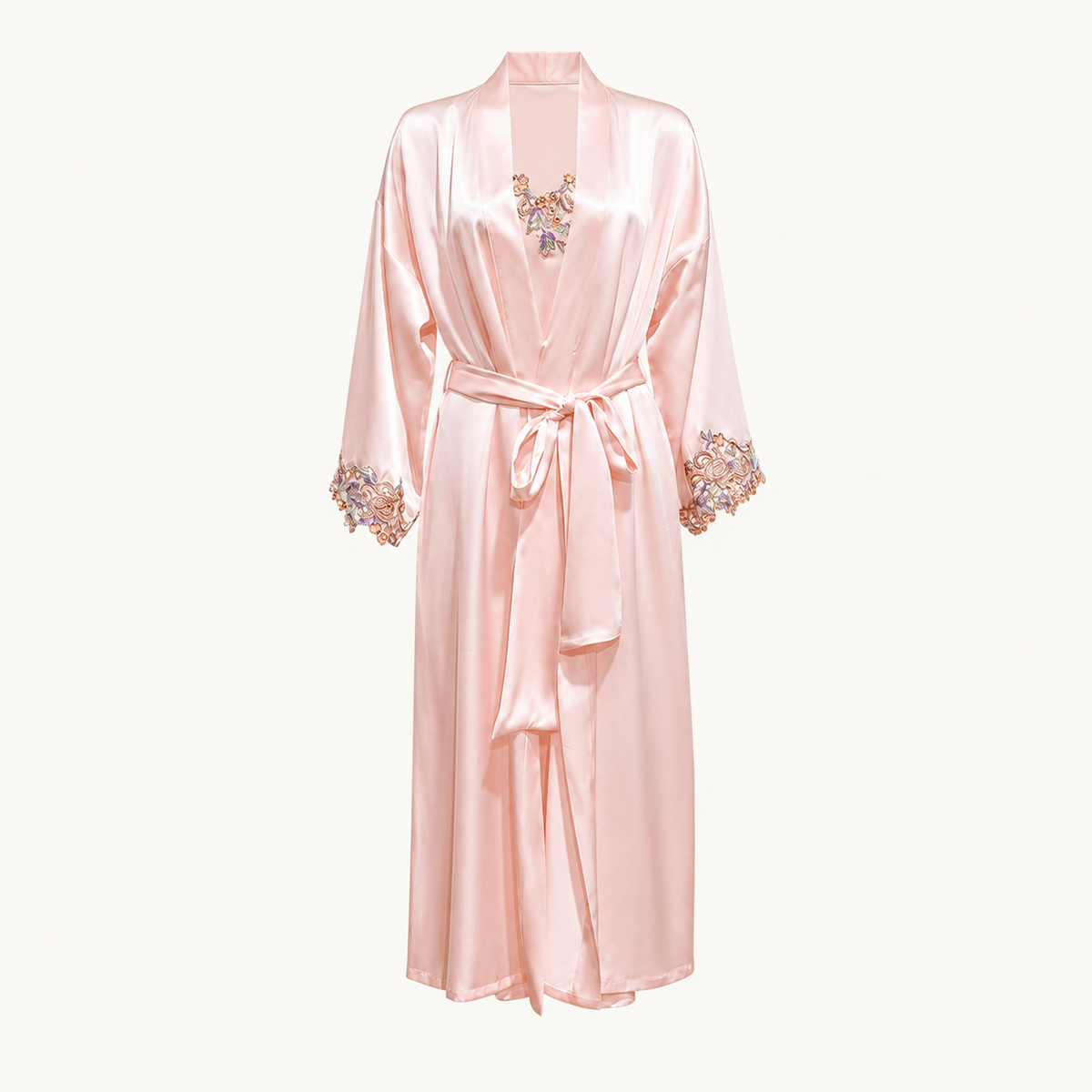 Camellia Silk Embroidered Robe - Blush Pink