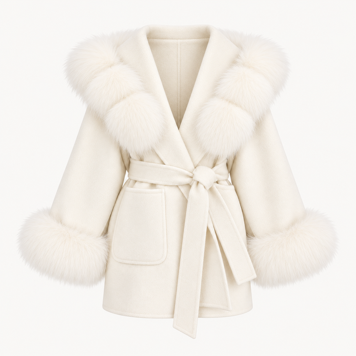 Wool Hooded Coat With Fox Fur Trim