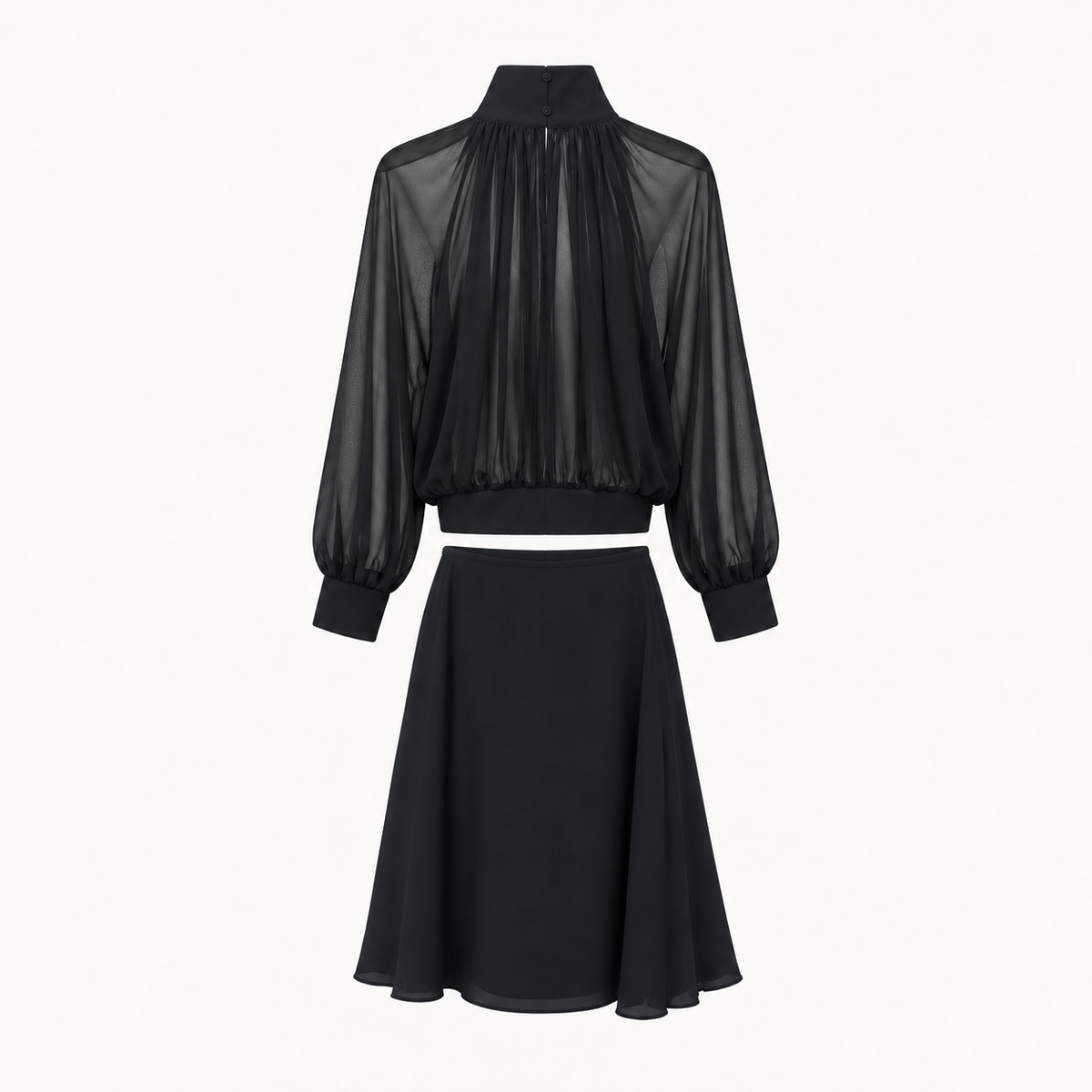 Noir Chiffon Blouse And Midi Skirt Set