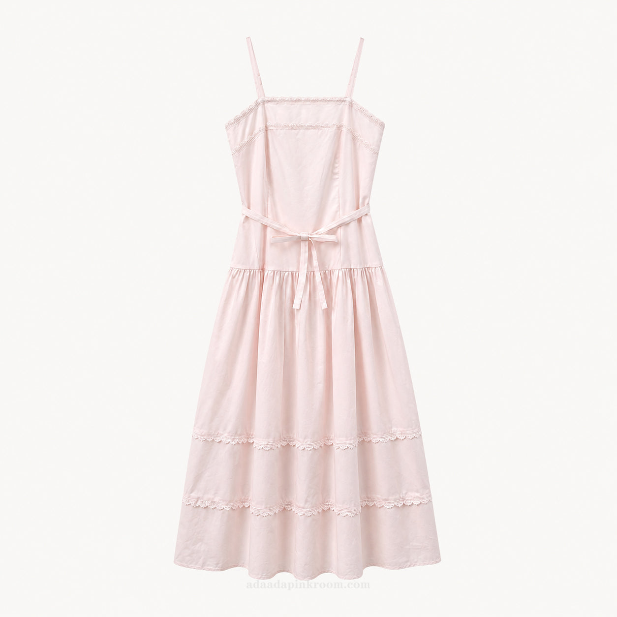 Pink Lace Trim Cami Midi Dress