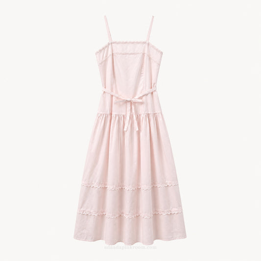 Pink Lace Trim Cami Midi Dress