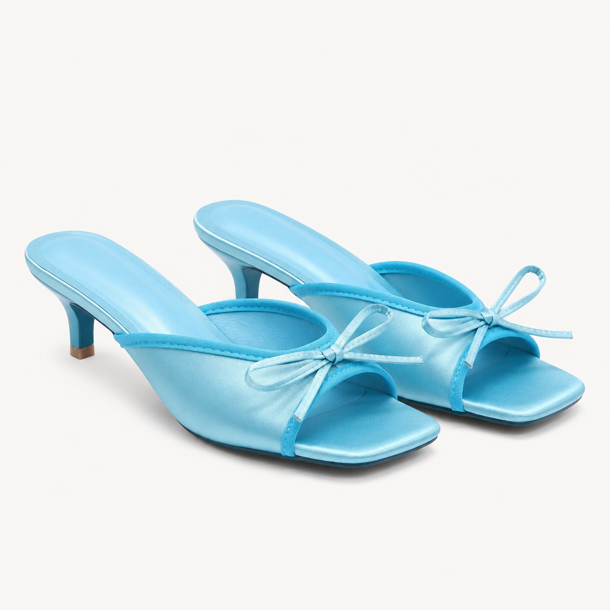Bow Satin Heeled Mules